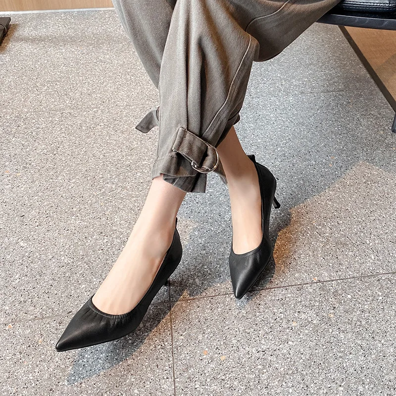 

COVIBESCO Fashion Genuine Leather Shoes For Women Pleated High Heels Pumps 2020 Summer Autumn Classic Design Shoes Woman Heels