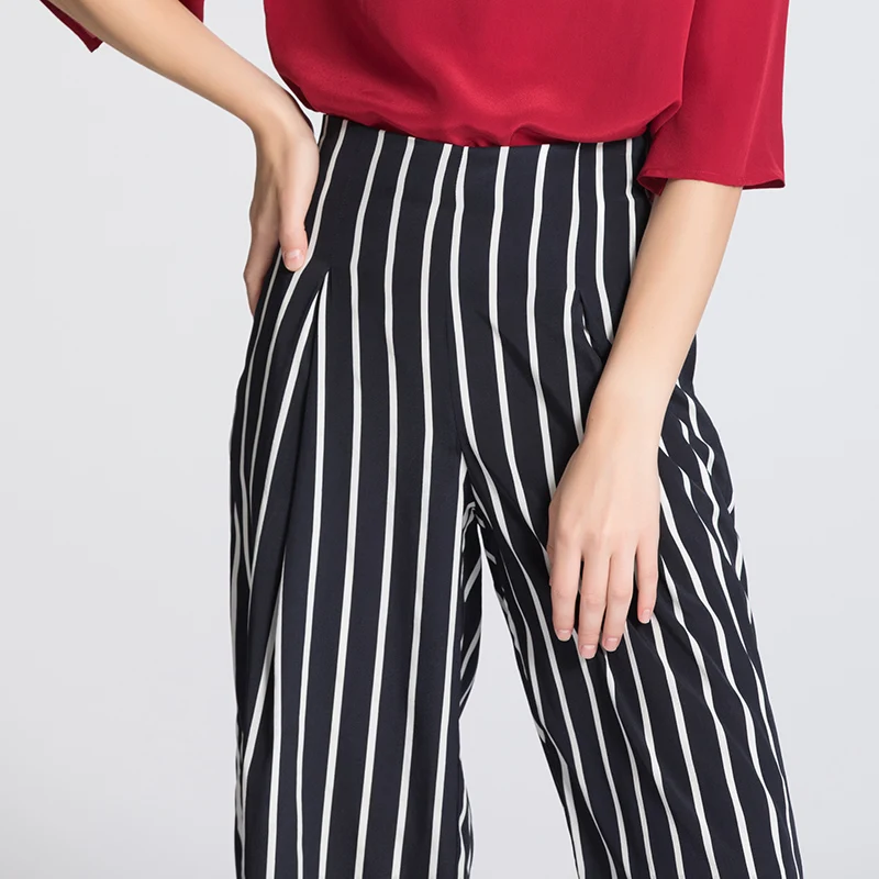 Брюки из натурального шелка 2020 с карманами и широкими штанинами повседневные