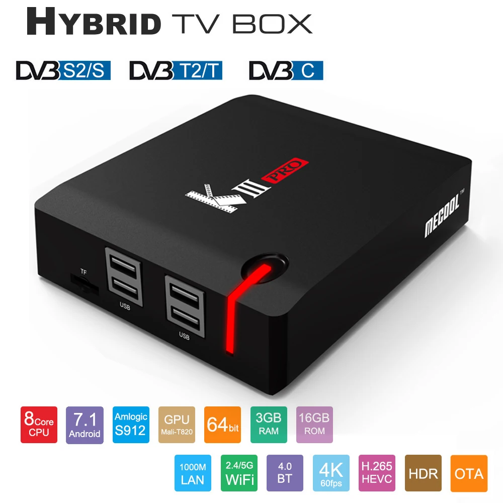 KIII PRO DVB-S2 DVB-T2 DVB-C декодер Кода Android 7,1 ТВ коробка 3 Гб оперативной памяти, 16 Гб встроенной памяти, K3 Pro Amlogic S912 Octa Core 64bit 4K комбинированный набор компьютерной приставки к телевизору