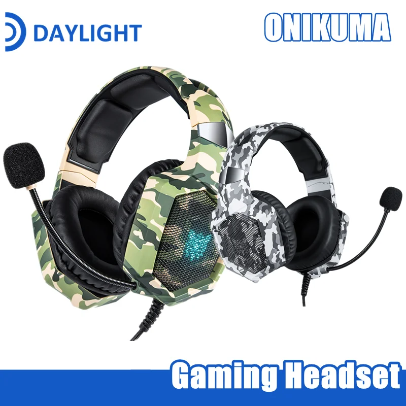

Игровая гарнитура ONIKUMA K8, проводные стерео наушники с шумоподавлением, с микрофоном светодиодный светодиодной подсветкой, камуфляжные науш...