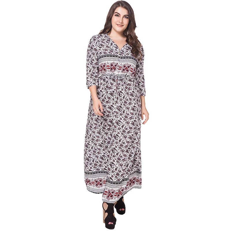 Женское Макси Платье с разрезом спереди богемное пляжное платье цветочным