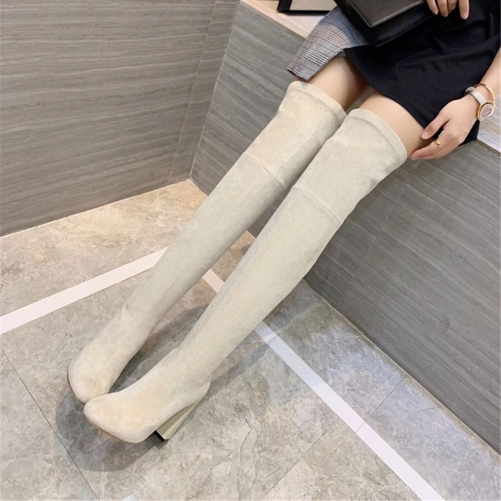 Новая обувь женские сапоги из натуральной кожи Черные Сапоги выше колена