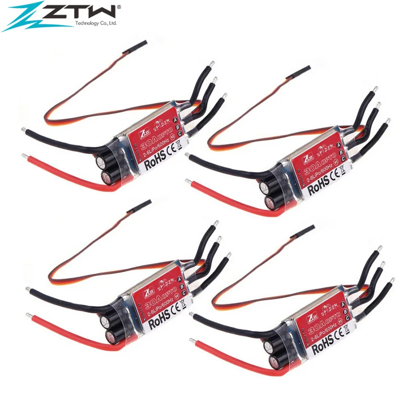 4 шт./лот ZTW Spider Series 3-6S 12A 20A 30A 40A 50A 60A OPTO ESC-SimonK для многороторного самолета