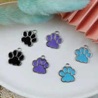 10pcs dog paw design enamel charm for jewelry making lovely bear paws charm silver color metal earrings bracelet pendants 1117m