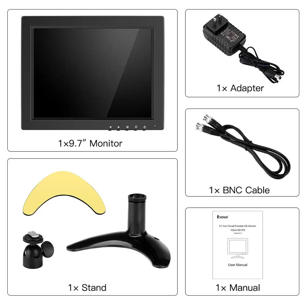 Eyoyo 10-дюймовый 1024x76 CCTV монитор маленький портативный HDMI ЖК-монитор IPS HD 4:3 с BNC VGA AV