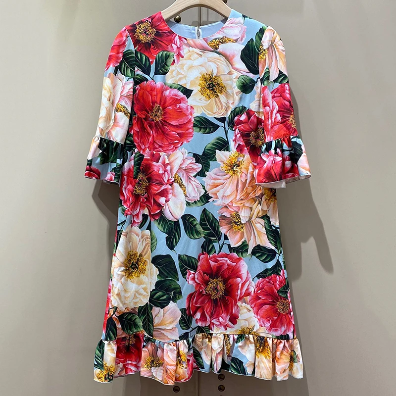 

Summer Flower Dress Women 2021 New Casual Butterfly Sleeve Ruffles Long Dress Women