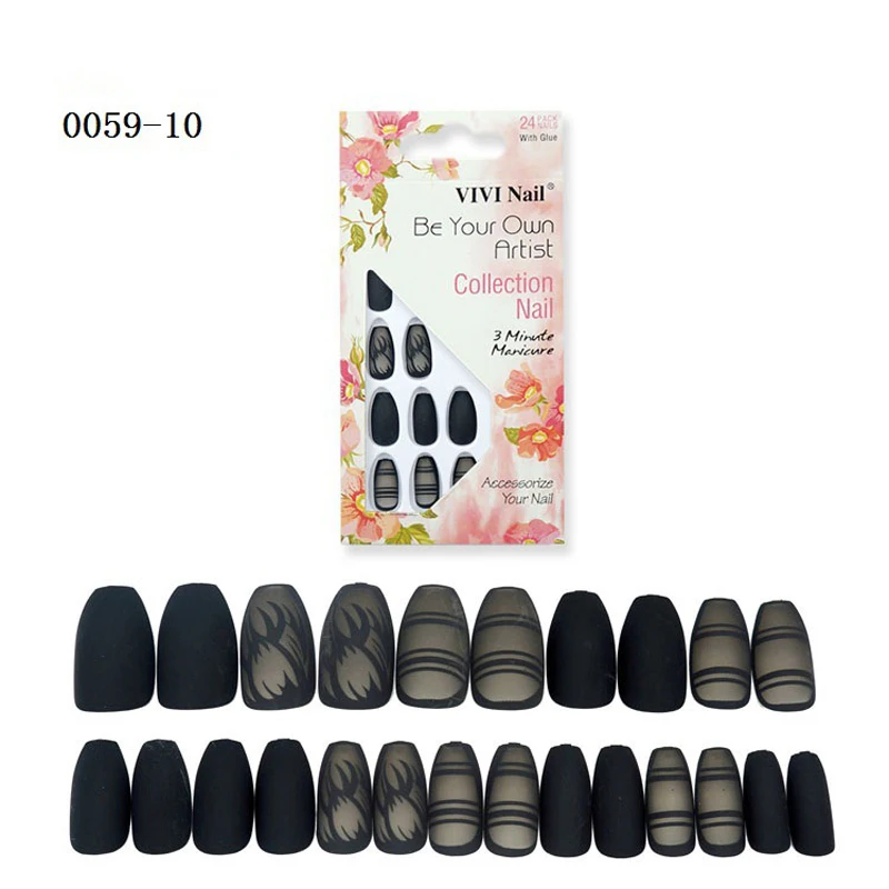 

Press On Nails Short Ballerina Matte Faux Ongles Solid Color Medium Manicutre Art Tips with Adhesive Tabs