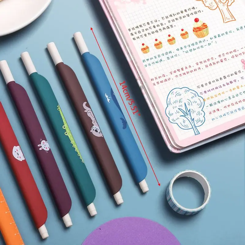 

5pcs 0.5mm 3 in 1 Multifunction Retro Color Gel Pen Creative Journal Ruler Cartoon Bookmark School Supplies Gift For Kids
