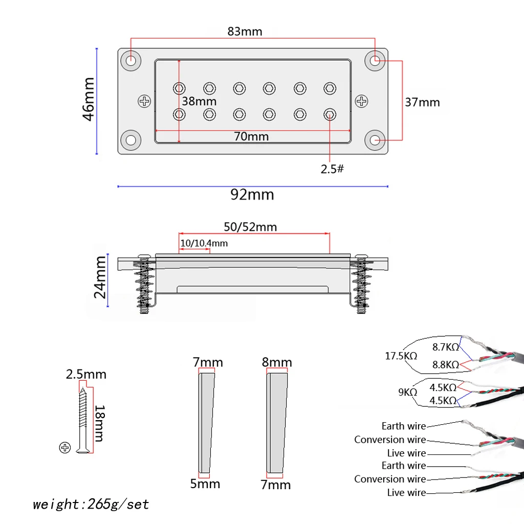 

Durable 2x Electric Guitar Double Coils Pickup Neck Bridge 50/52 White Case Cover