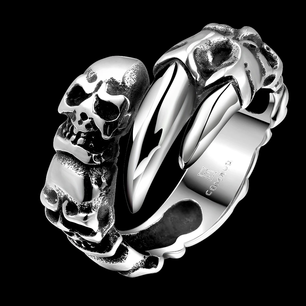 

GOMAYA Punk Style Popularity Rings For Men Vintage Plated Black Gun Overlap Skull And Dargon Paw Ring Fashion Jewelry Selling