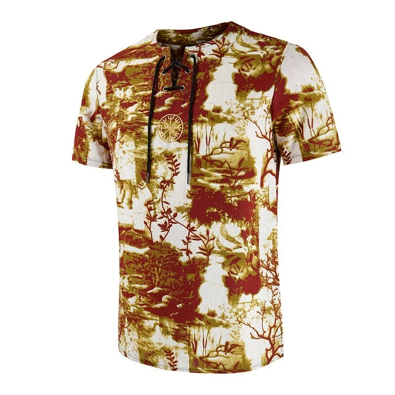 

Men O Neck T shirt Cotton linen embroidery short sleeves Casual Fashion 3D Print Blouse Pullovers Men Tees Shirt Masculinas