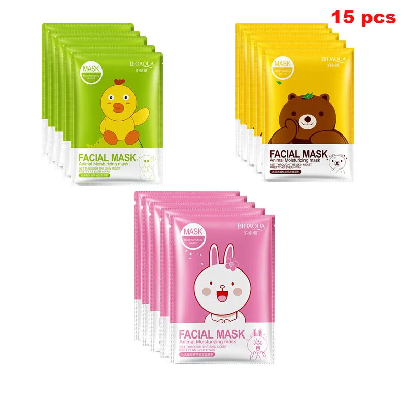 15pcs BIOAQUA маска для лица с животными маска для лица глубокое увлажнение листовая маска контроль жирности осветляет кожу маска для женщин корейская косметика - Цвет: 15pcs