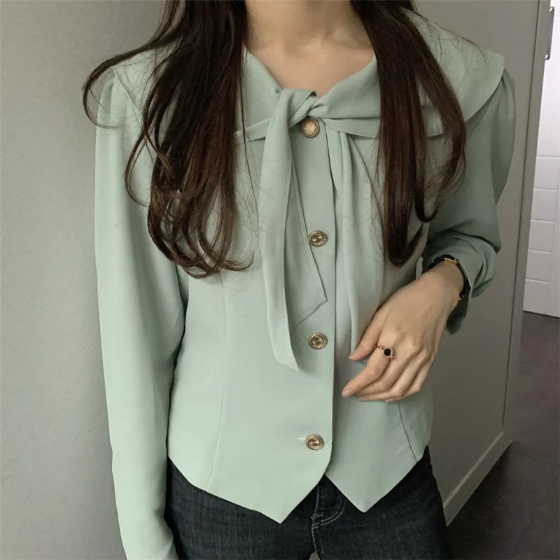 

RUGOD 2021 Весенняя Однотонная рубашка с галстуком-бабочкой