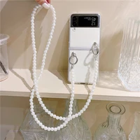 luxury pearl lanyard phone cases for samsung galaxy z flip 3 5g fashion wristband cover for samsung galaxy z flip 3 zflip3 case