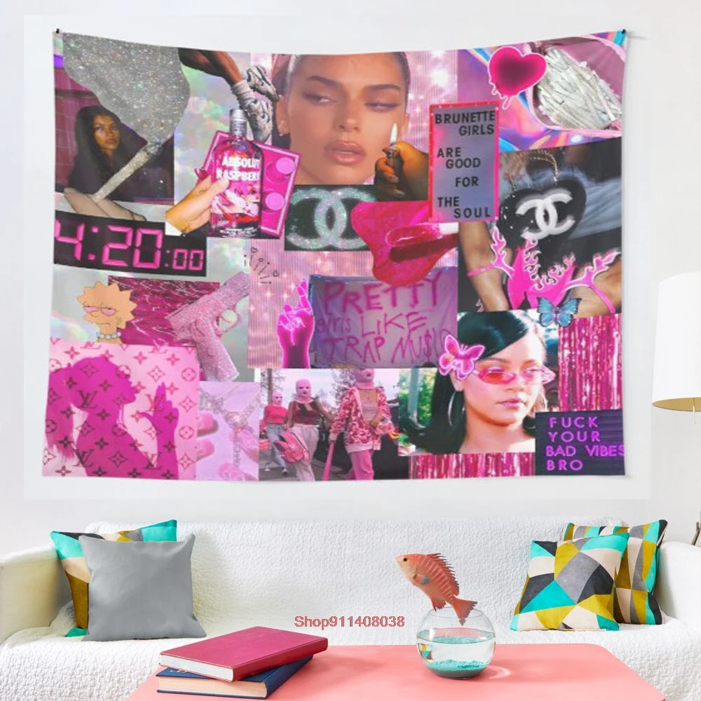 Розовые вечерние гобелен психоделический красочный настенный в общежитии Wall Art