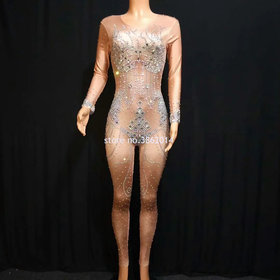 Блестящий Стразы женский комбинезон знаменитости для выпускного вечера