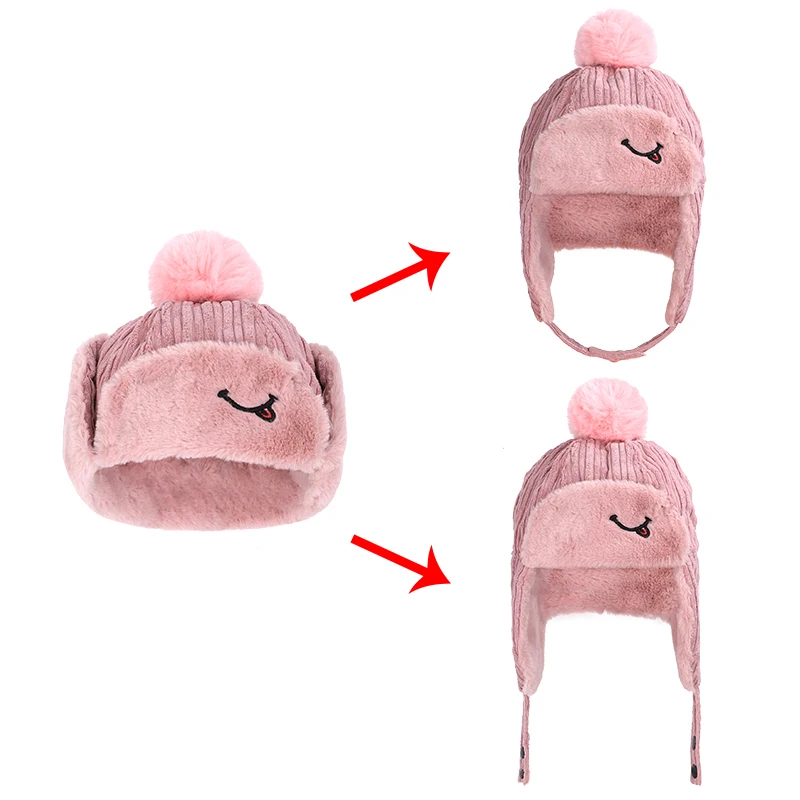 2019winter hat girls hats lei feng child baby sports warm plus velvet beanie boy face mask with pompon bonnet enfant |