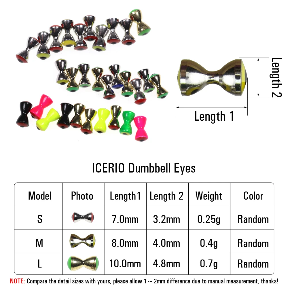 ICERIO 10PCS 3D Realistic Solid Dumbbell Fish Eyes Fly Tying Materials Sunken Brass Barbells Beads Pseudo Eyes