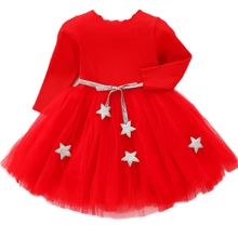 Baby Girls Spring Autumn Sweater Star Dress Infant Girl's Christmas Children Clothing Toddler Kids Dresses Clothes for 1- 6Years