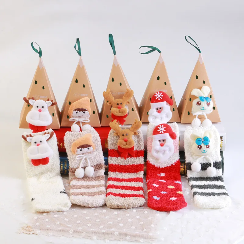 Children's socks lovely cartoon coral velvet Santa Claus elk soft floor warm for kids 3-6Years old | Детская одежда и обувь