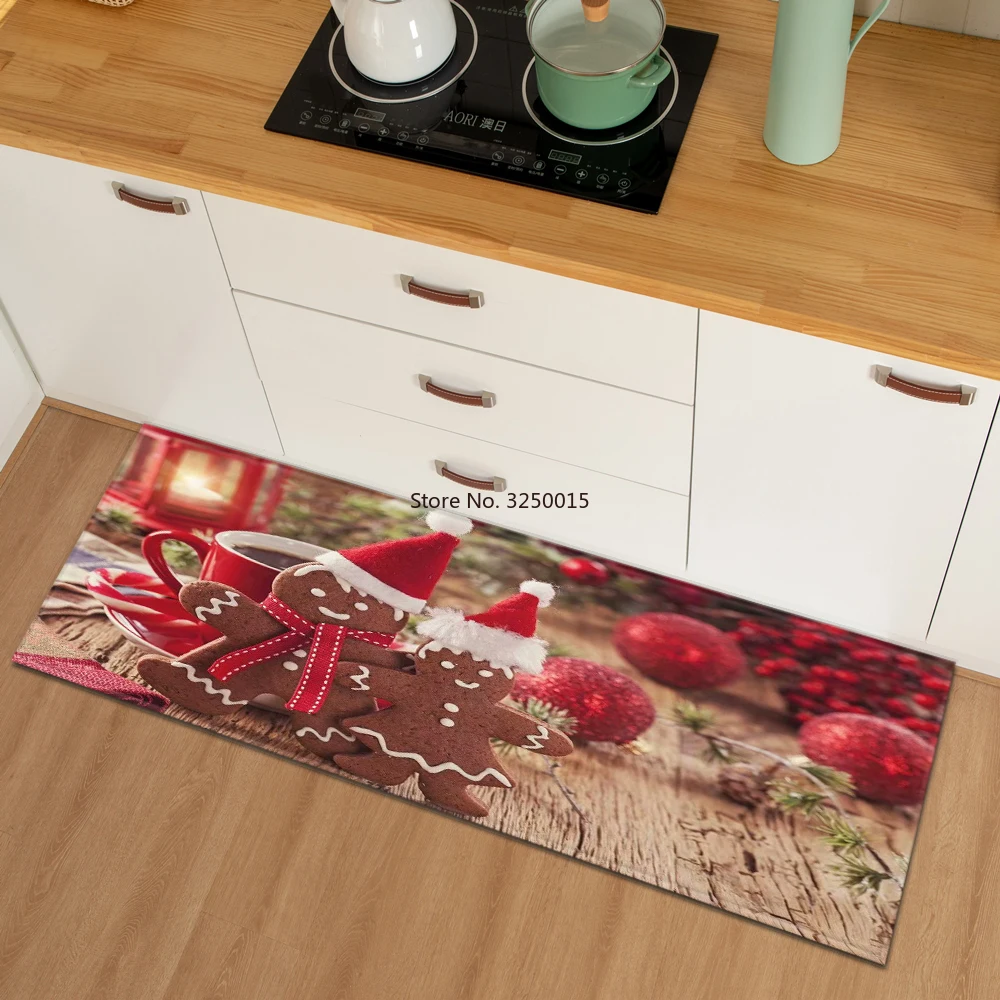 

Рождественский кухонный коврик, Придверный коврик, домашнее украшение для спальни, гостиной, ковер для ванной, нескользящее искусственное ...