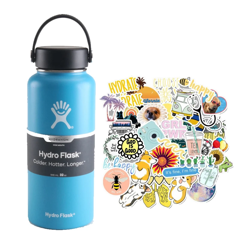 Бутылка для воды hydro flask с наклейками нержавеющая сталь занятий спортом на