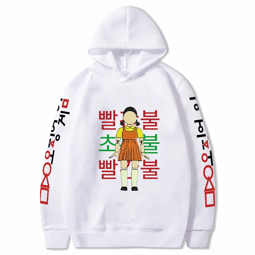 

Новинка 2021, толстовка с капюшоном и принтом игра кальмар, пуловер для мальчиков и девочек, осень/зима, корейская детская одежда, Детская толс...