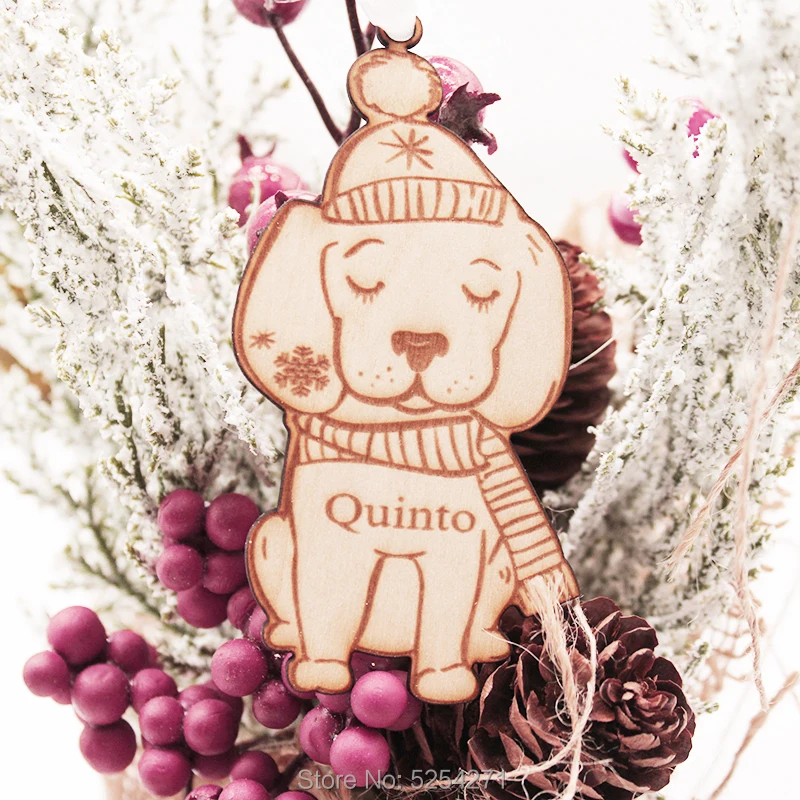 Персонализированное Рождественское украшение для питомцев деревянное щенков