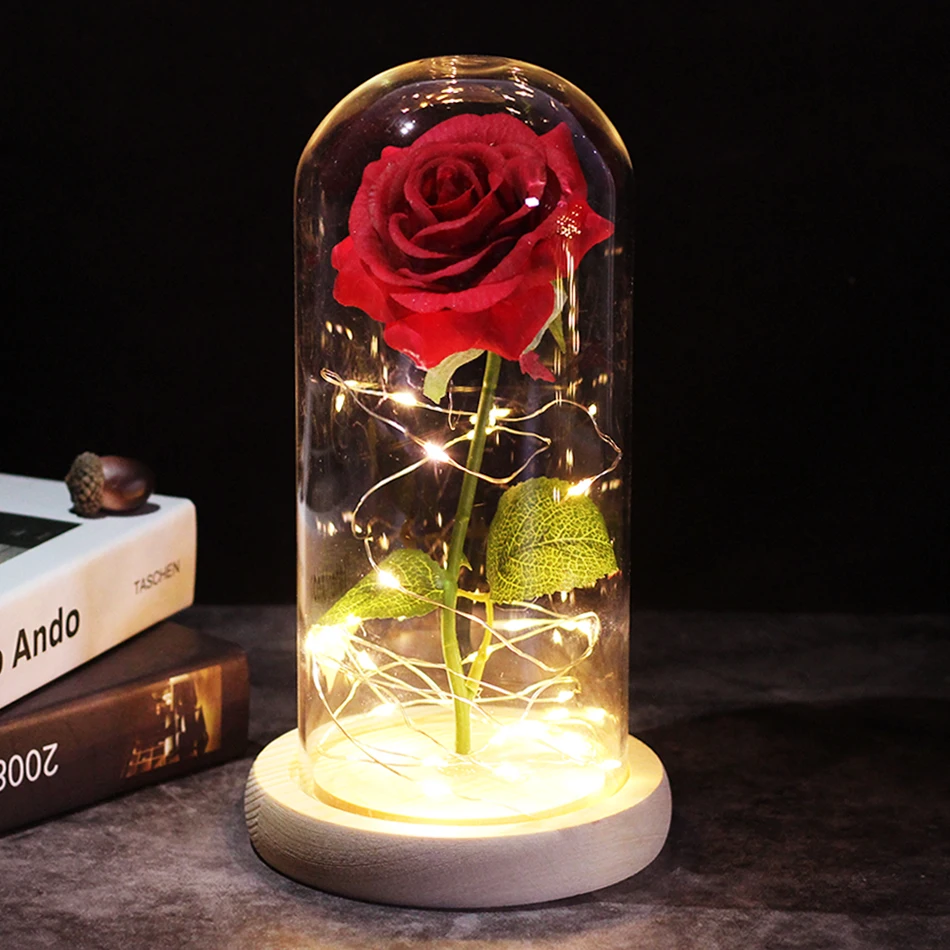 

2021 Rose In Glass Dome Forever Pink Red Rose Preserved Rose Belle Rose Special Romantic Gift Middle Beauty And The Beast Rose