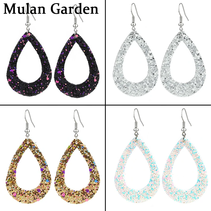 M & G Новые блестящие серьги в виде капли воды 6 цветов из искусственной кожи с