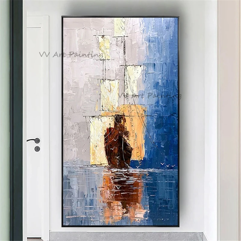 

Handmade Modern Canvas Art Ship Oil Painting Knife Seascape Paintings For Living Room Hotel Decor Sea Wall Artworks Frameless