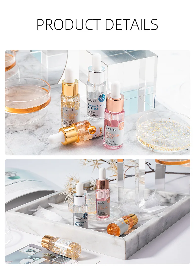 LAIKOU Sakura Vitamin C 24K Gold Face Serum Hyaluronic Acid Shrink Pores Remove Acne Moisturizing Essence Brighten Facial Skin