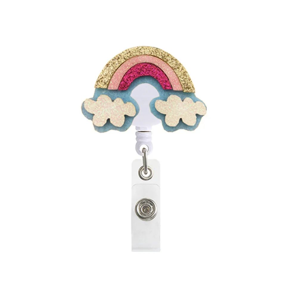 

2021 New Wholesale 5 Color Fashion Cute Rainbow Retractable Badge Reel Clip Nurse Badge Reel Clip Students Id Card Holder