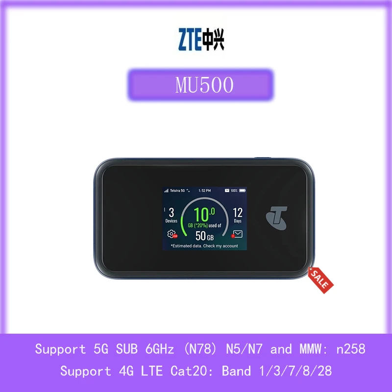 

New 5G Wi-Fi Pro ZTE MU500 Mobile Hotspot Sub6G Networks 2.4 Inch Colour Touch Screen Up To 30 Devices 4500mAH Battery