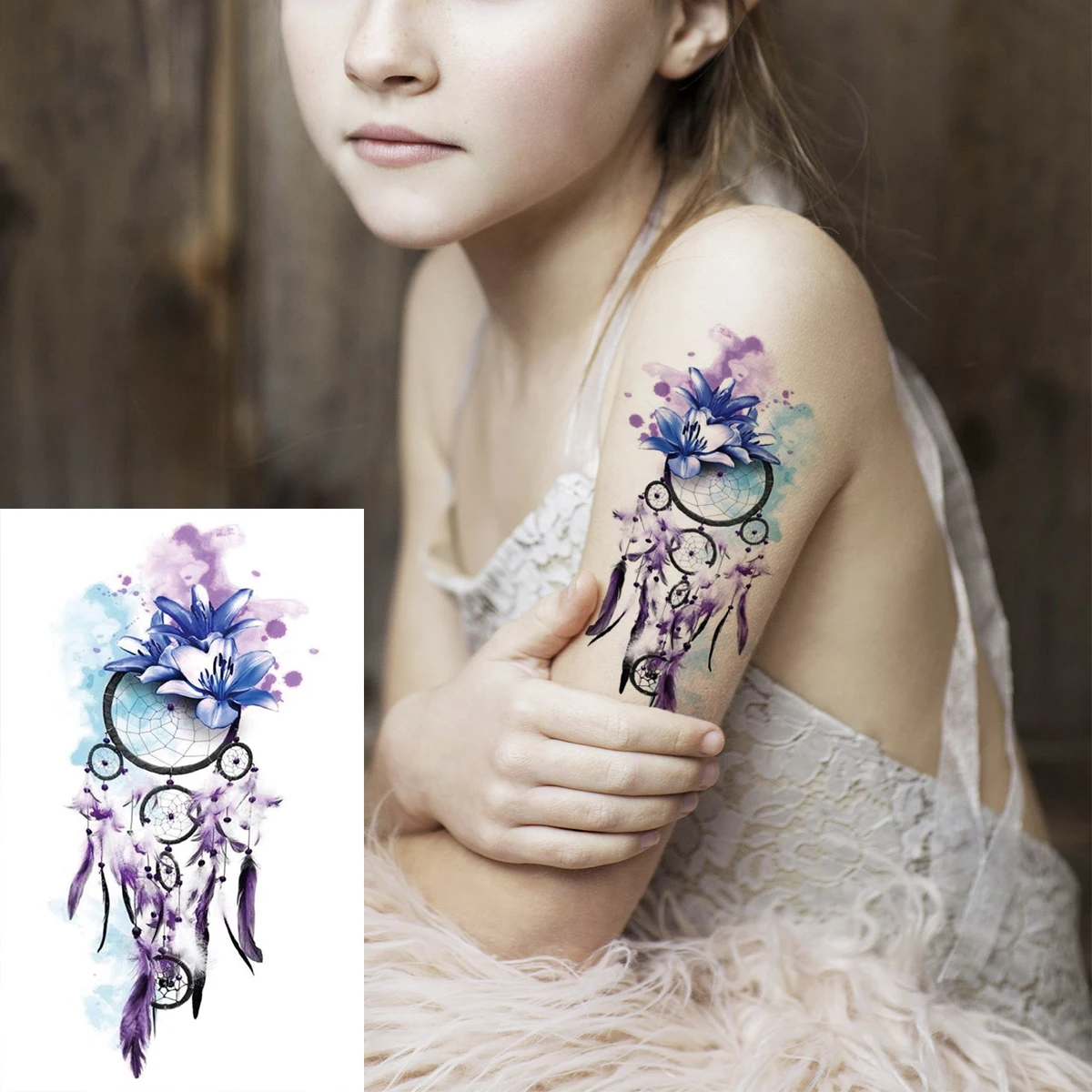 3D реалистичные Лавандовые пионы цветок временные татуировки для женщин Ловец
