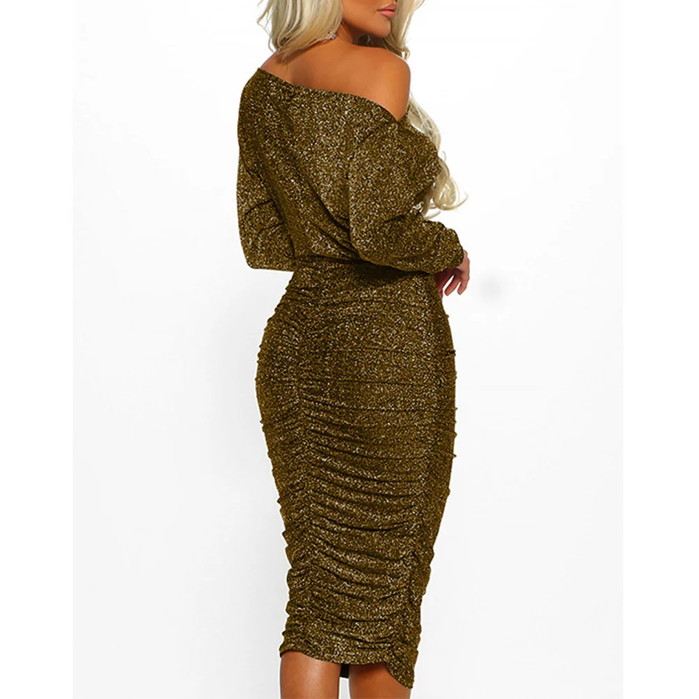 Bikitique сексуальное женское платье на одно плечо рукав летучая мышь обтягивающее