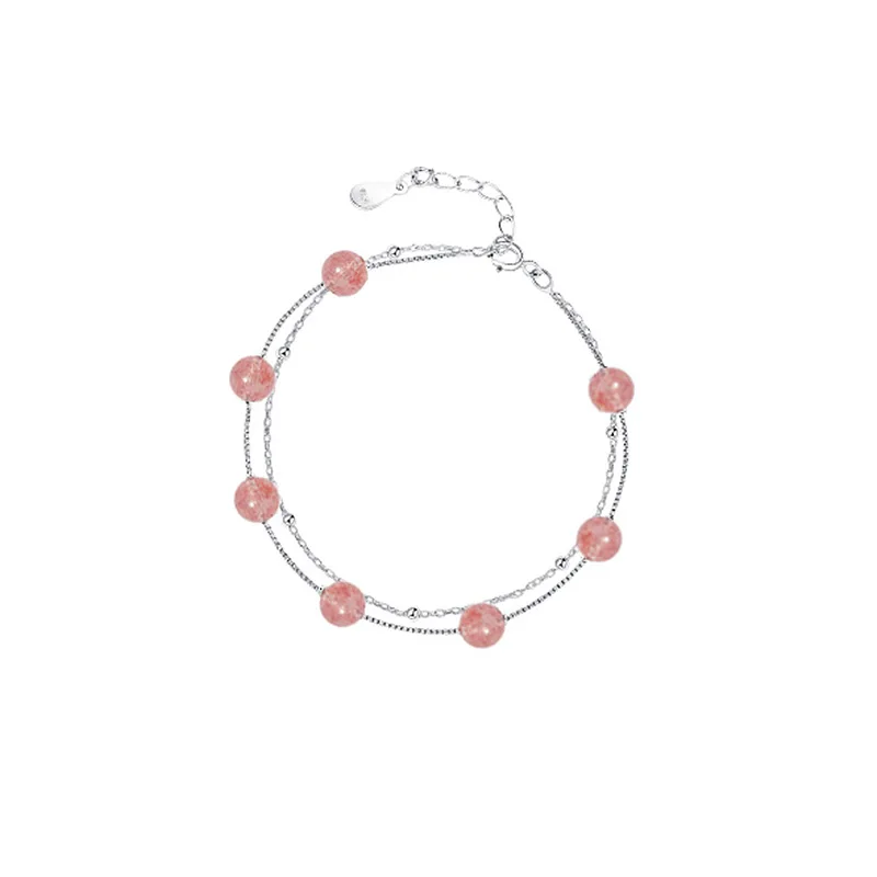 

Korean Style Natural Strawberry Crystal Double Layer Bracelet Sweet Pink Crystal Peach Blossom Bracelet