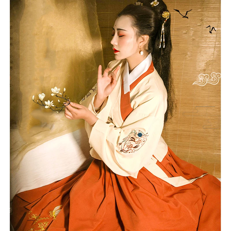 

Oriental Hanfu Women Embroidery Dance Costume Festival Outfit Stage Performance Clothing Traditional Fairy Dress 2 Pcs DC4380