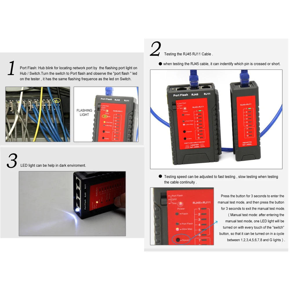 Сетевой кабельный трекер и тестер RJ45 RJ11 Универсальный для кабелей Ethernet LAN