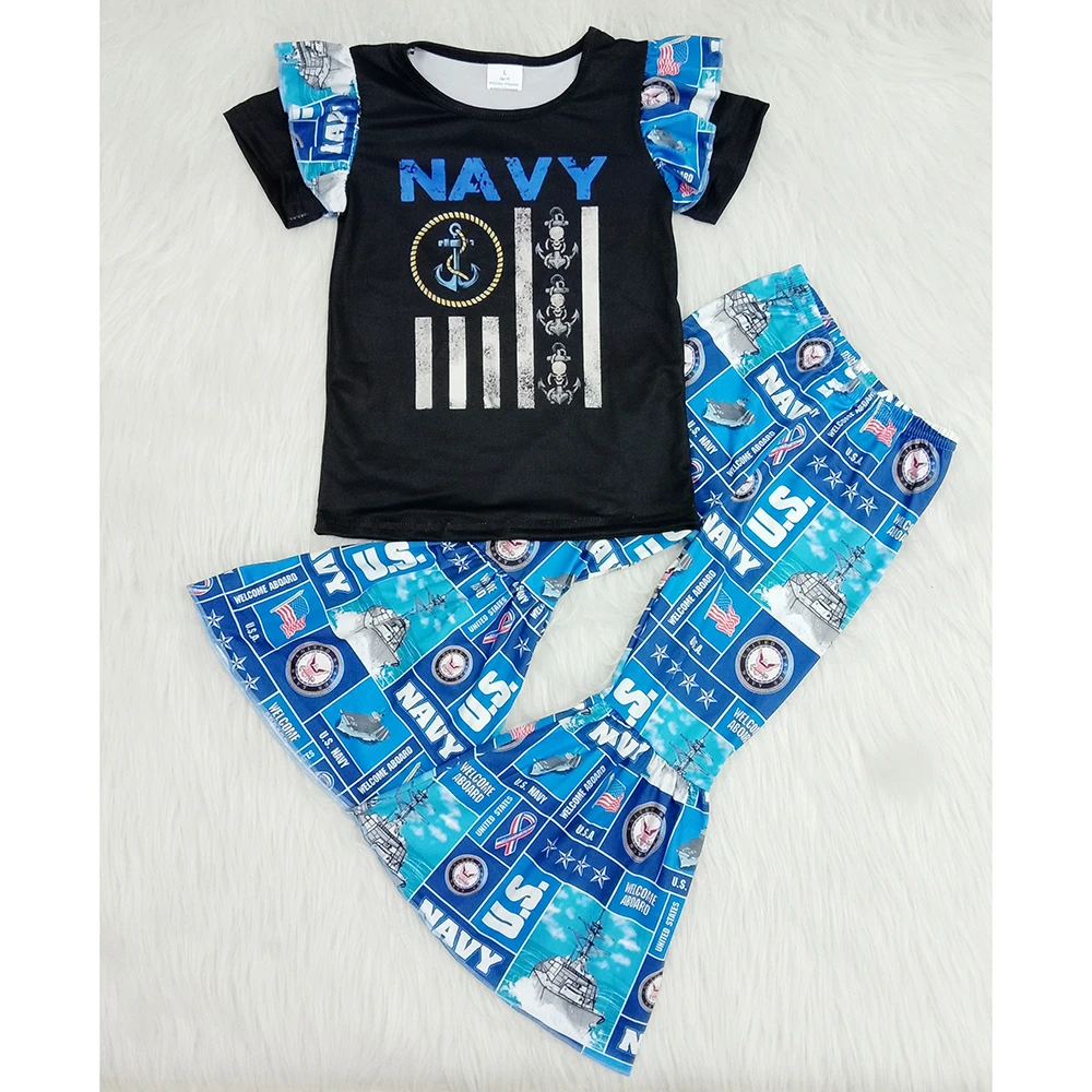 

Children clothing sets fashion boutique baby girls outfits short sleeve tee shirt bell bottom pants fashion clothes dropshipping