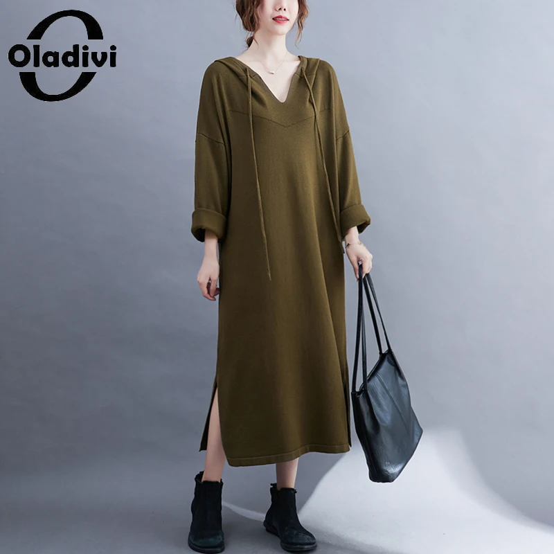 

Oladivi длинное платье с капюшоном большого размера d, Женская Повседневная Свободная одежда, винтажные женские платья большого размера с капю...