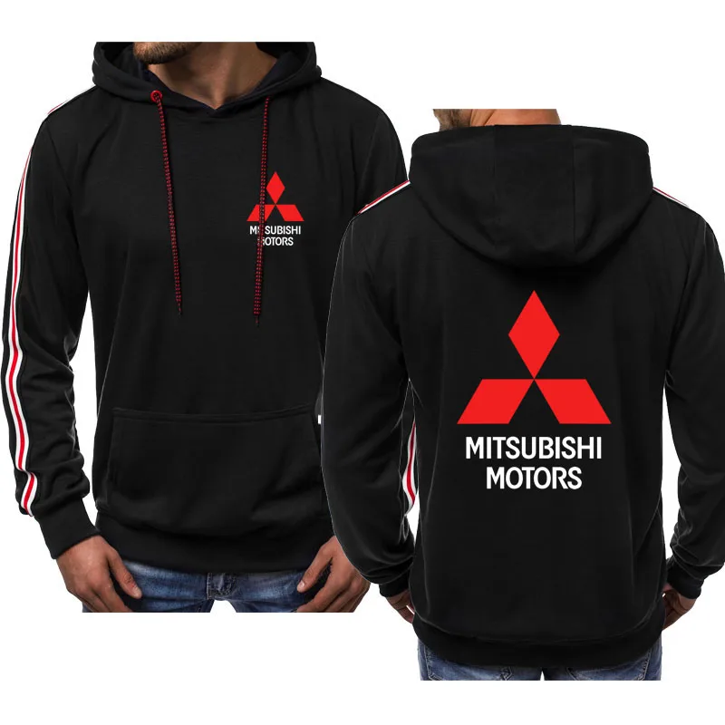 

New Men's Hooded Pullover Mitsubishi car logo print high quality Men's sweatshirt Harajuku Hip Hop Street Color stripes mens