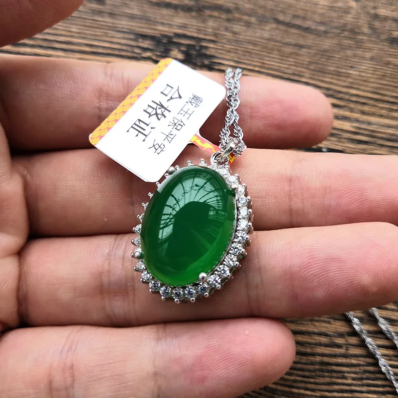 Естественная капля зеленый нефритовый кулон с 925 пробы Серебряные кулоны