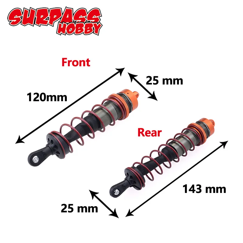 Surpass Hobby ZD-amortiguador de Metal lleno de aceite, 120mm, 143mm, para coche de control remoto 1/8, HSP Racing, HPI, Traxxas, Wltoys, 4 Uds.-1