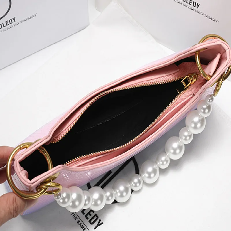 

Sense of Luxury Genuine Leather Dumpling Bags 2021 New Fashion Women's Pearl One-shoulder Armpit Bag High Quality Ladies Purses