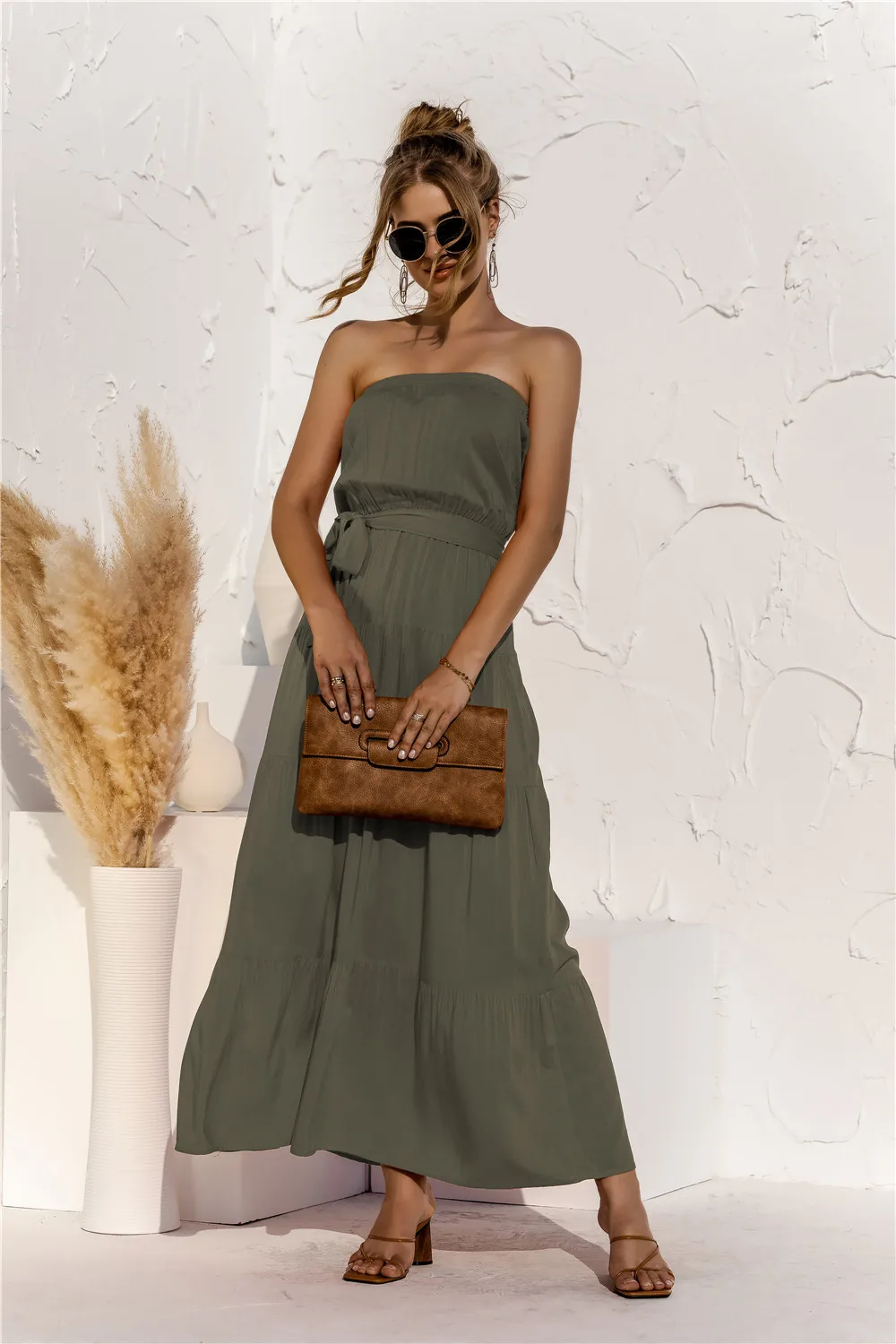 

2021 spring and summer new fashion casual tube top dress long dress women dress