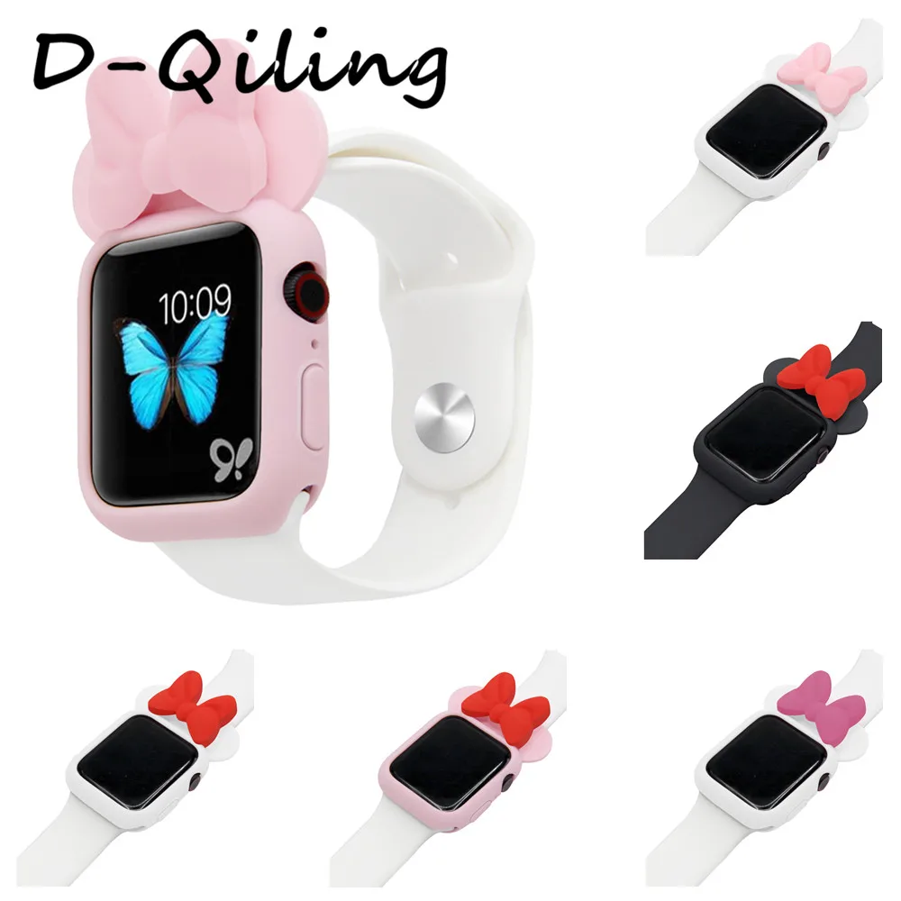 D QilingSilicone Cover чехол для Apple Watch band 38 42 40 44 мм Iwatch Series543 2 1 Женский Мягкий защитный из