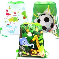 12pcslot unicorn jungle animals backpack dinosaur football theme decorations mochila birthday party drawstring gifts loot bags