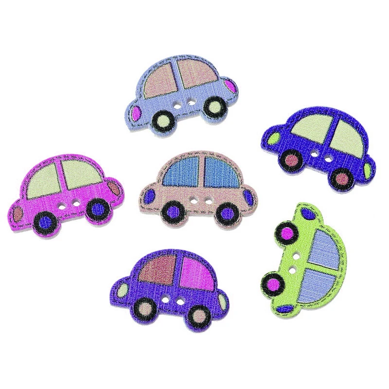 20 шт Разноцветные деревянные кнопки в форме автомобиля. 25x17 мм. Идеально подходит