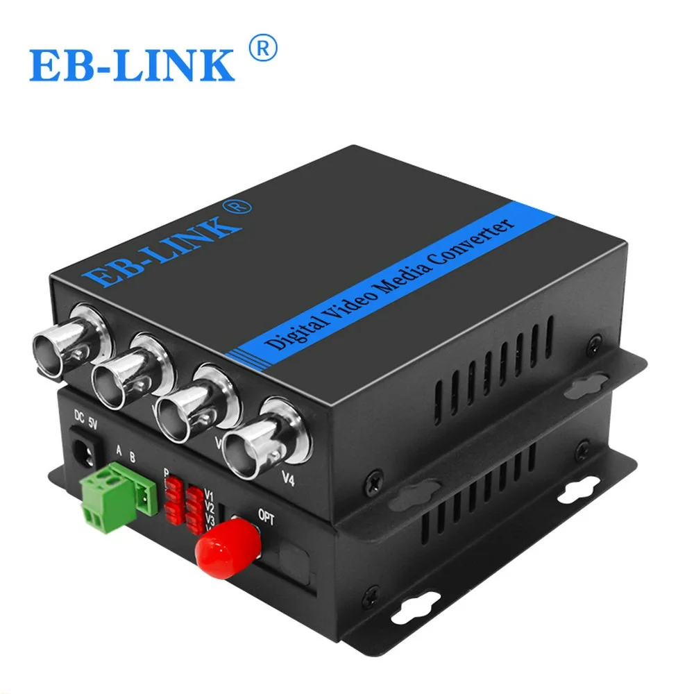 1 Pair 4 Channel Digital Video Fiber Optical Media Converters Extender with 485 Data FC Fiber Optic Up to 20Km for CCTV Security
